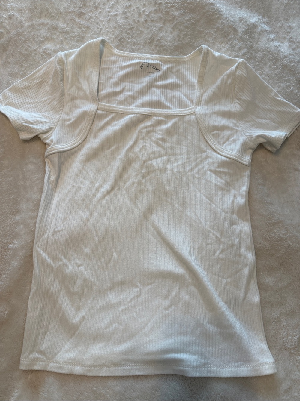 White Ribbed Square-Neck kids Top - Unbranded